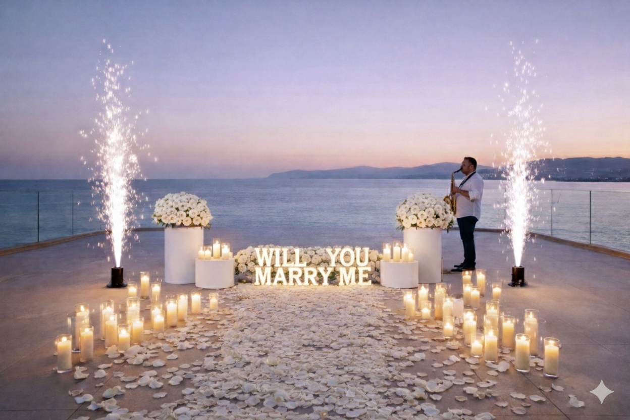 Villa wedding at sunset in Crete